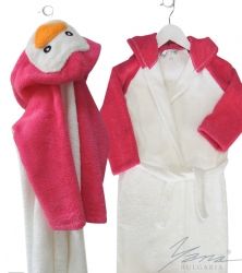 Dětský župan Micro cotton PENGUIN-růžová