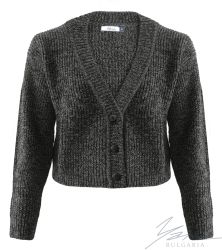 Dámský tlustý vlněný svetr na knoflíky šedýmelanž