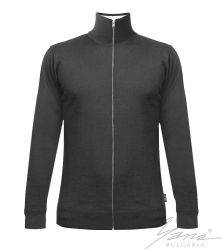 Pánský tenký vlněný kardigan na zip Šedá