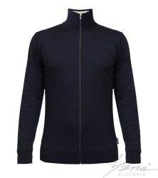 Pánský tenký vlněný svetr na zip tmavýmodrý