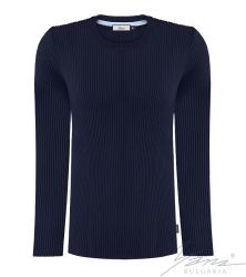 Pánský svetr s kulatým výstřihem, dlouhý rukáv, tmavýsyn