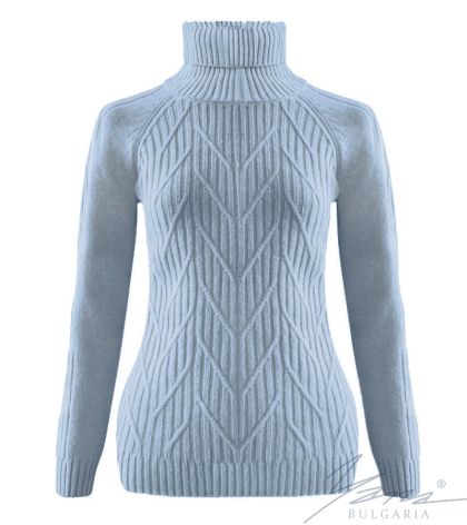 Women's sweater with high polo collar in blue