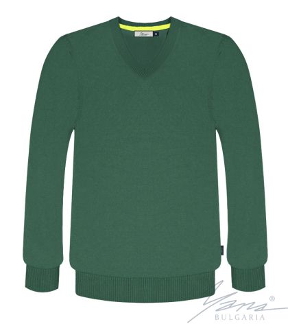 Pánský svetr s dlouhým rukávem s výstřihem do V, zelená