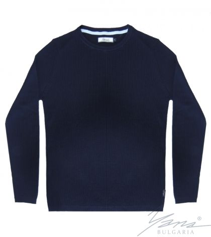 Men's round neck sweater, long sleeves, dark blue