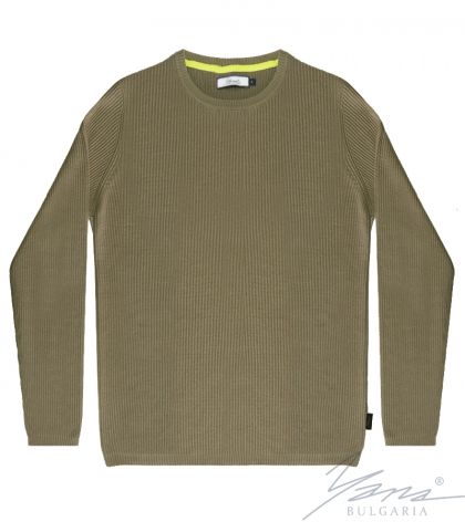 Men's round neck sweater, long sleeves, khaki