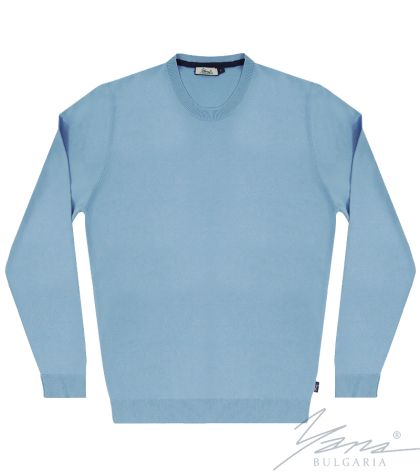 Men's round neck sweater, long sleeves, light blue