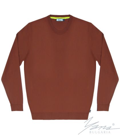 Men's round neck sweater, long sleeves, brawn