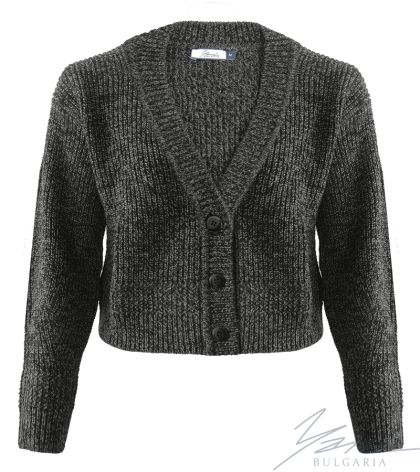 Dámský tlustý vlněný svetr na knoflíky šedýmelanž