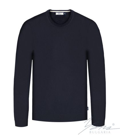 Pánský silný vlněný svetr s kulatým výstřihem tmavé barvysyn