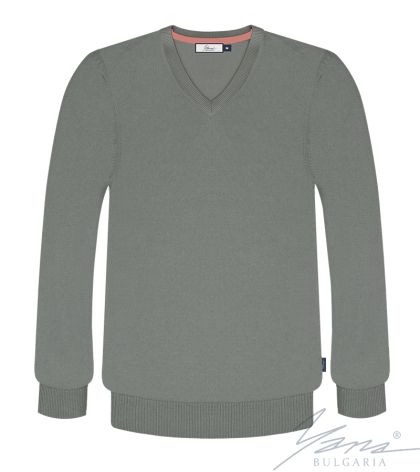 Herrenpullover, V-Ausschnitt, lange Ärmel, grau