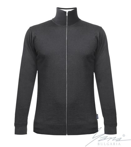 Pánský tenký vlněný kardigan na zip Šedá