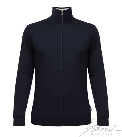 Pánský tenký vlněný svetr na zip tmavýmodrý