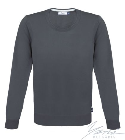 Pánský tenký vlněný svetr s výstřihem Šedá