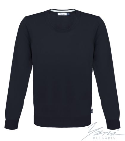 Pánský tenký vlněný svetr s kulatým výstřihem tmavé barvysyn