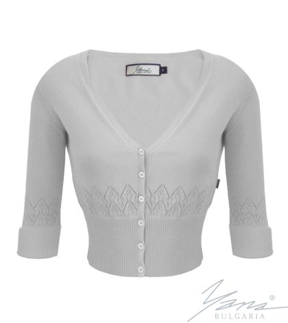 Women's cardigan sweater with 3/4 sleeves, grey