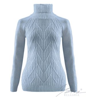 Women's sweater with high polo collar in blue
