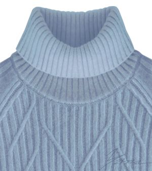Women's sweater with high polo collar in blue