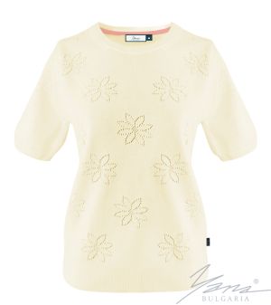 Damenpullover, Halssaum, ecru