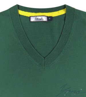 Pánský svetr s dlouhým rukávem s výstřihem do V, zelená