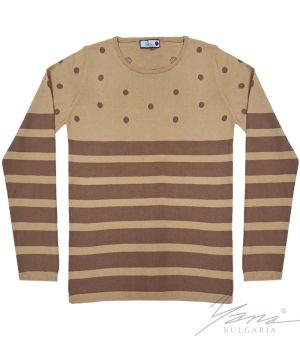 Women's two-tone intarsia sweater "O" neckline beige