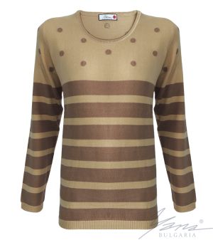 Dámský dvoubarevný vykládaný svetr "O" výstřih béžový