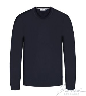 Men's thick wool round neck sweater  in dark blue