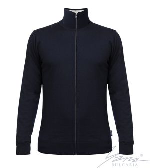 Men’s thin wool full zip cardigan sweater in dark blue 