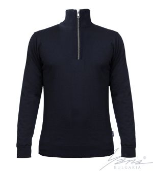 Men's thick wool zip up cardigan sweater in dark blue