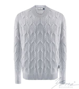 Men's thick wool round neck sweater light gray